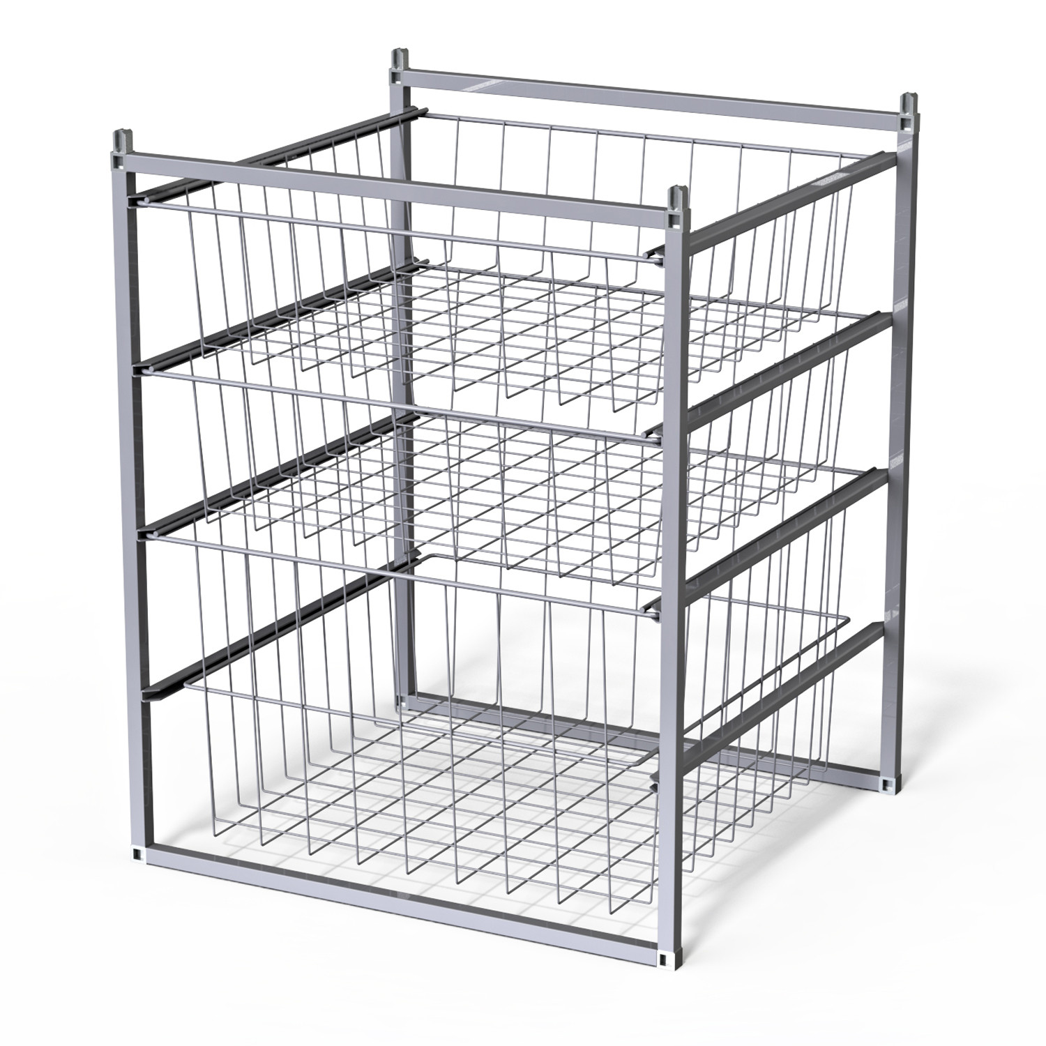 Silver basket rack with 3 baskets / basket system Innovative Storage