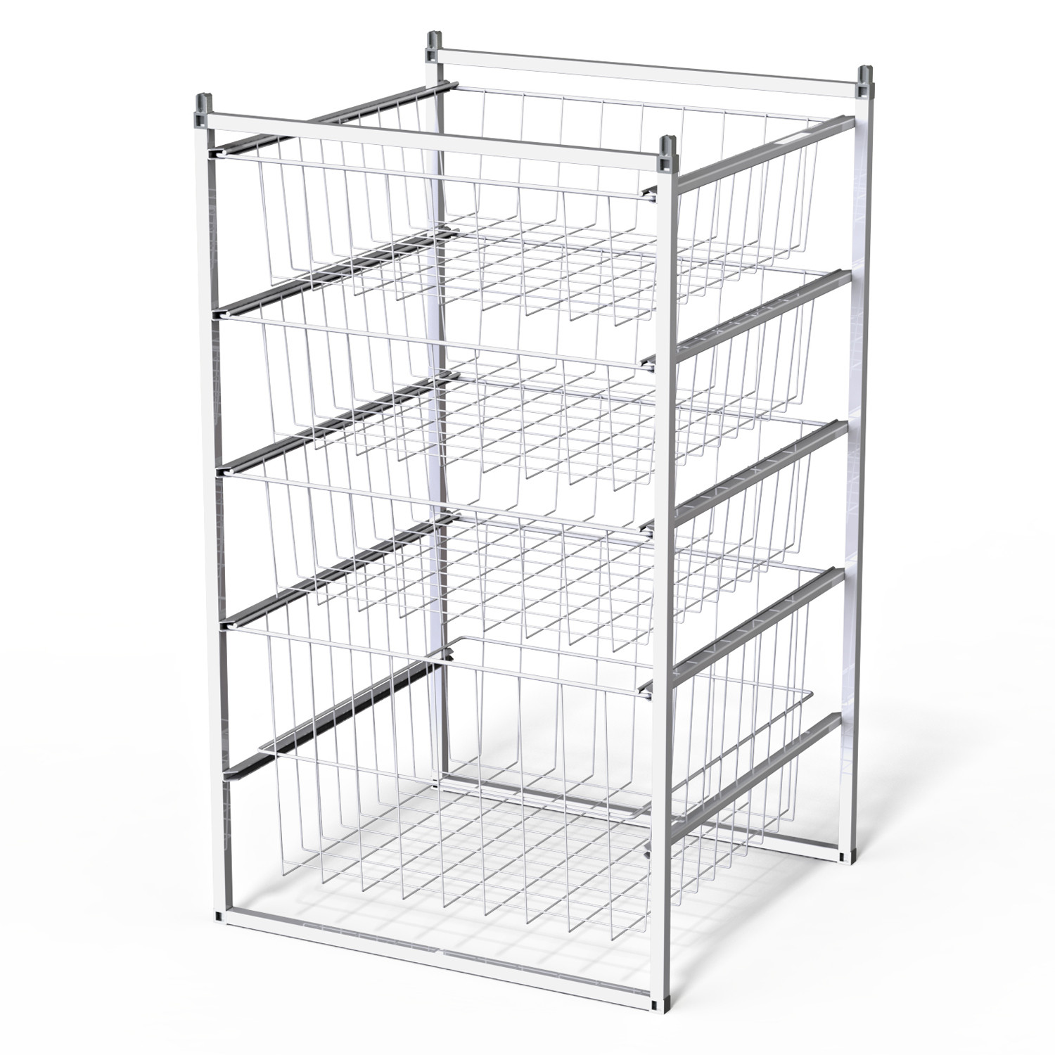 Small Basket Disc Rack White basket rack with 4 baskets / basket system - Innovative Storage ...