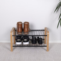 Shoe Rack Wood Black 470mm with Wood-Colored Ends of Wood Composite LM 390