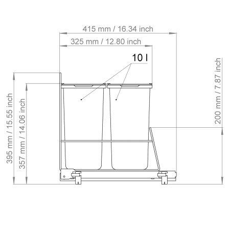 PULL-OUT WASTE SYSTEM WHITE + 2 BINS LM 62/R