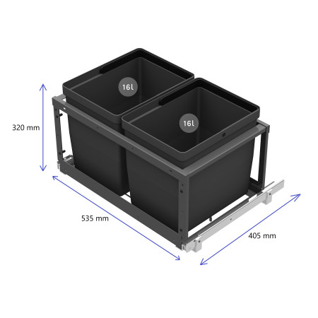 PULL-OUT WASTE SYSTEM ANTHRACITE + 2 BINS LM 70/R