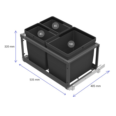 PULL-OUT WASTE SYSTEM ANTHRACITE + 3 BINS LM 70/R