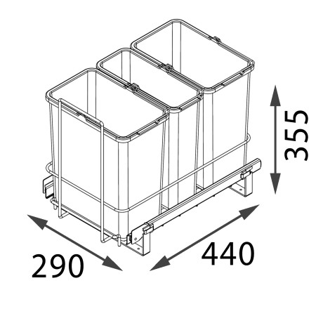 PULL-OUT WASTE SYSTEM ANTHRACITE + 3 BINS LM 65/R