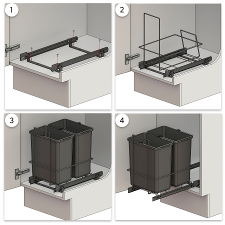 PULL-OUT WASTE SYSTEM ANTHRACITE + 2 BINS LM 62/R