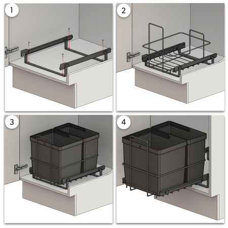 PULL-OUT WASTE SYSTEM ANTHRACITE + 2 BINS LM 64/R