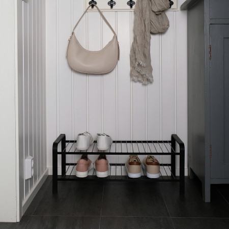 Shoe Rack Wood Black Length 470mm with Ends of Black Wood Composite LM 390