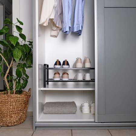 Shoe Rack Wood Black Length 470mm with Ends of Black Wood Composite LM 390