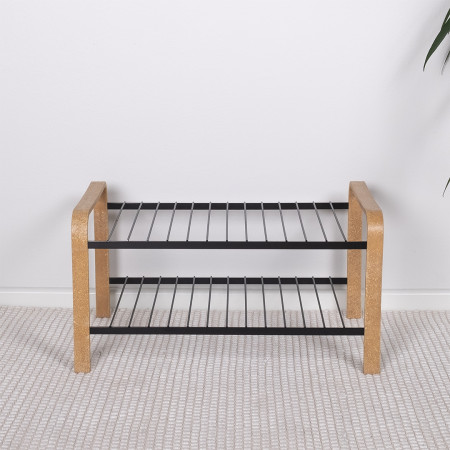 Shoe Rack Wood Black 470mm with Wood-Colored Ends of Wood Composite LM 390