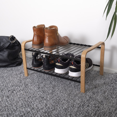 Shoe Rack Wood Black 470mm with Wood-Colored Ends of Wood Composite LM 390