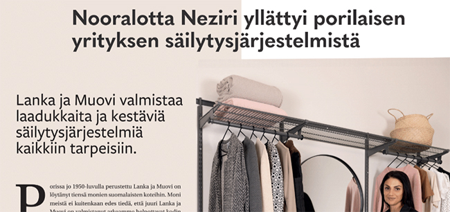 Nooralotta Neziri yllättyi porilaisen yrityksen säilytysjärjestelmistä