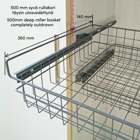 TRÅDBACK MED RULLSKENOR SILVER 437x500x140 (skåp 466-470) LM 612